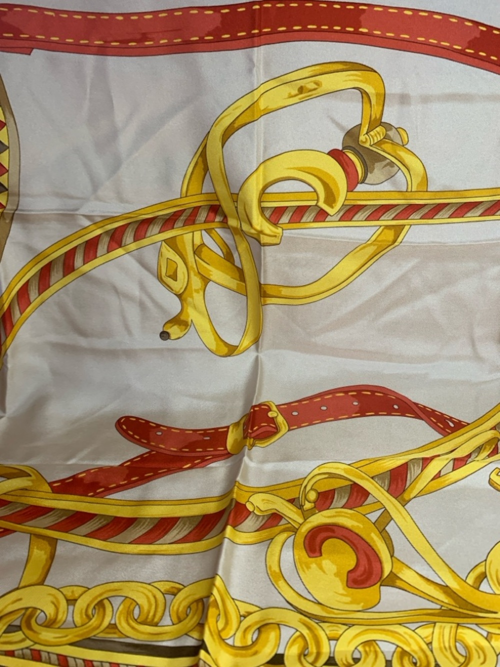 Celine Yellow, Cream & Red Gold Chain Silk Scarf - Picture 9 of 17